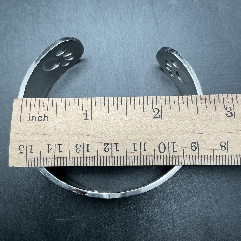 Cat Lady Silver Tone-White Enamel Wide Open Cuff Bracelet Stacked Cat Ear Design - Picture 5 of 5